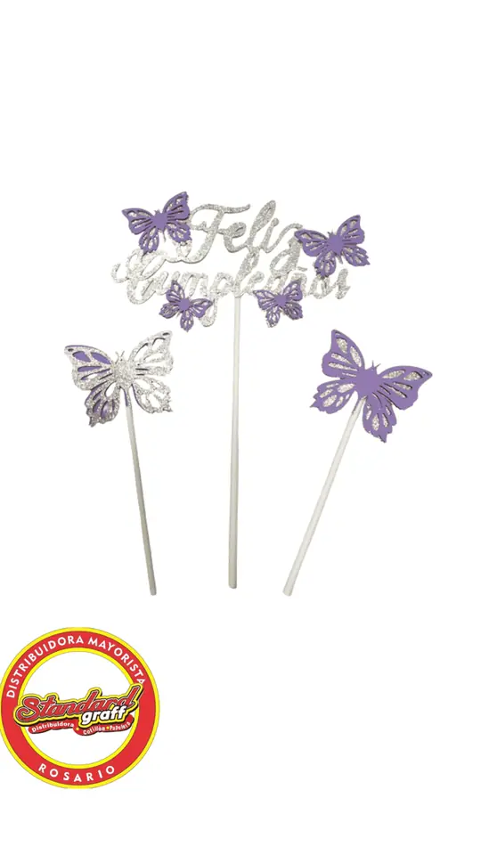 Toppers para torta Mariposas con brillo Plata/Amarillo