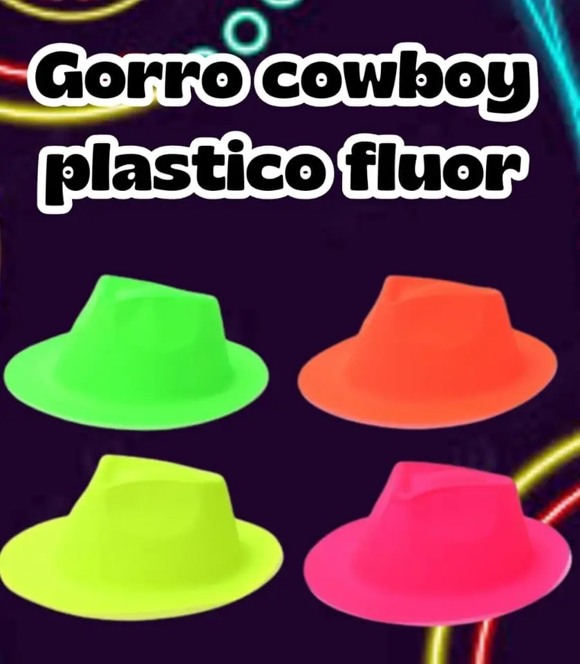 Gorro cowboy plástico flúor - X6 unidades
