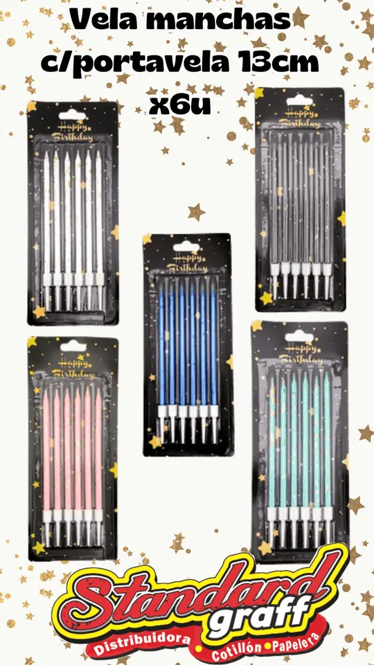 Vela manchas c/portavela 13cm x6u Celeste- x1