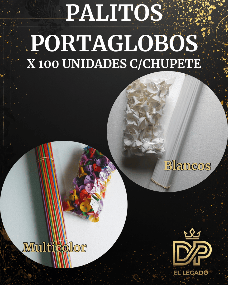 Palito portaglobo Blanco con chupete x 100 unidades