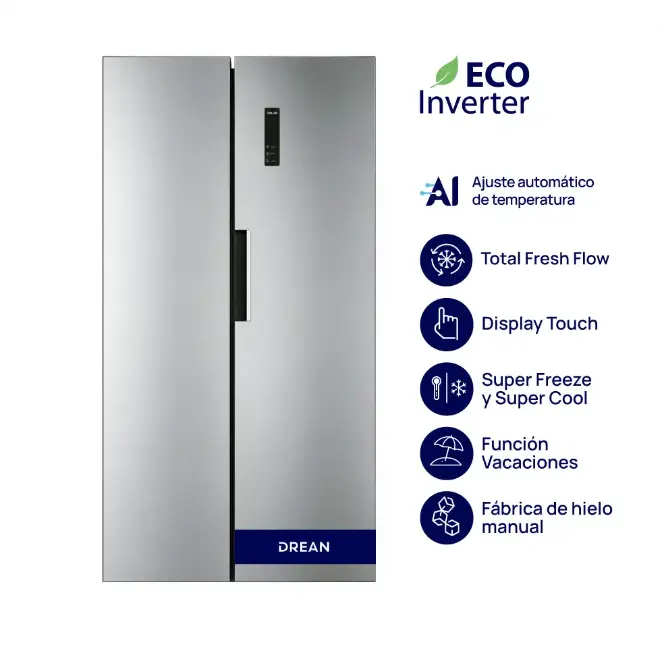 Heladera Drean Side by Side No Frost Inverter 472 Lts Acero Inoxidable DSP472LKRSS0