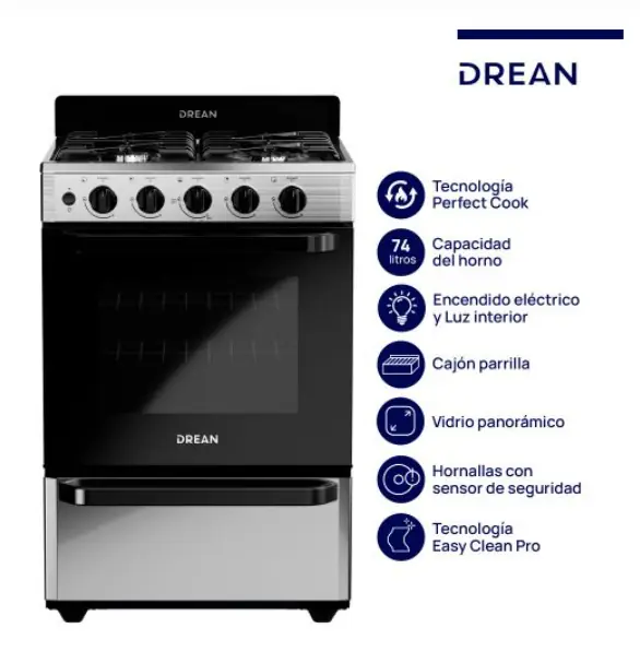 Cocina Drean Gas Natural 56cm CD5603AI0 Inox