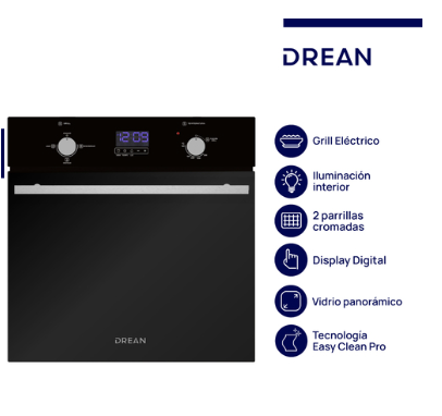 ¡¡DESCUENTO LANZAMIENTO!! Horno A Gas Empotrable 60 cm Negro Digital Drean - HGDR601C