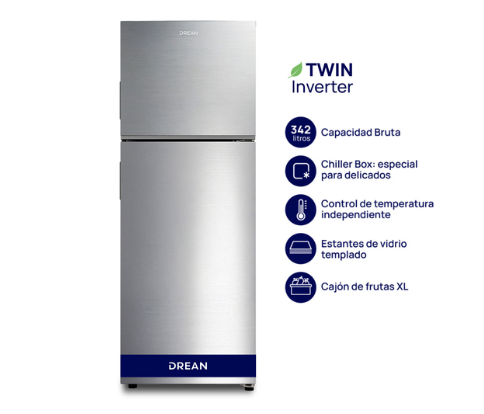 Heladera No Frost Twin Inverter 342 L Inox Drean - RZN320PCARX0