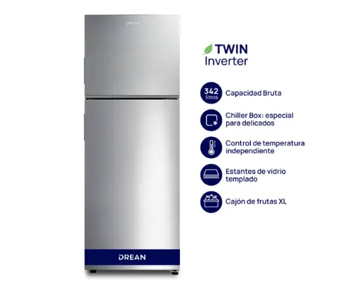 Heladera No Frost Twin Inverter 342 L Inox Drean - RZN320PCARX0