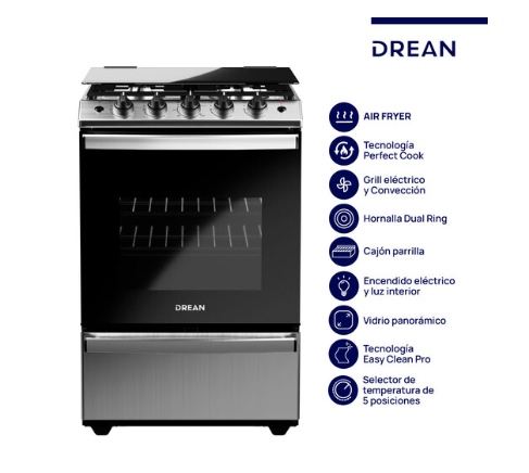 Cocina Multigas 56 cm Inoxidable con Air Fryer Drean - CD5617AI0
