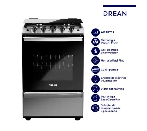 Cocina Multigas 56 cm Inoxidable con Air Fryer Drean - CD5617AI0