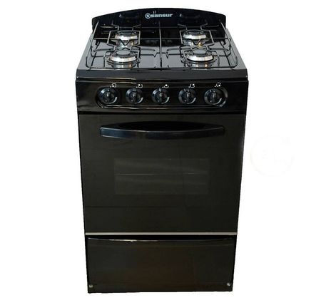 COCINA SANSUR SP-84 GLASS NEGRA MULTIGAS CURVA,53 CM.PUERTA VIDRIO