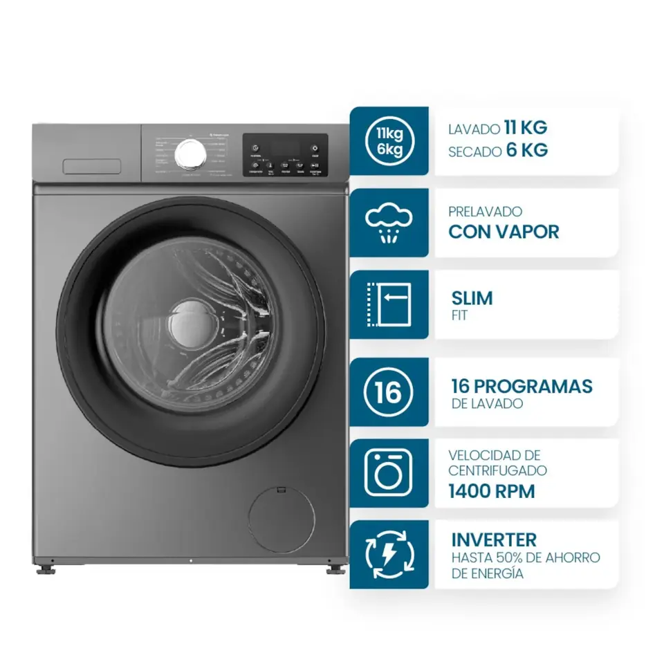 LAVASECARROPAS 11+6KG FRONTAL 1400RPM GREY
