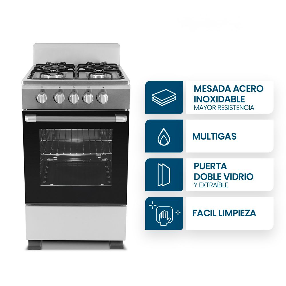 COCINA A GAS, ESSENTIAL, 50CM, PLATA PRIMERA