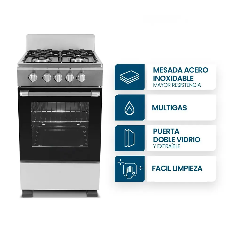 COCINA A GAS, ESSENTIAL, 50CM, PLATA PRIMERA