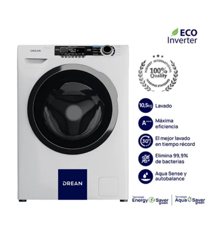Lavarropas Automático Drean LCFDR1012SB0 10.5Kg 1200Rpm Inverter