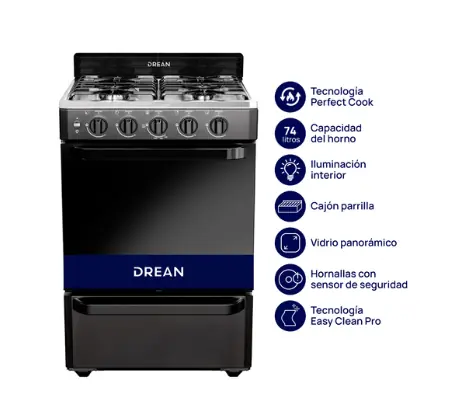 ¡Gran Barata! Cocina Multigas 56 cm Negro con Encendido Eléctrico Drean - CD5603AN0 outlet