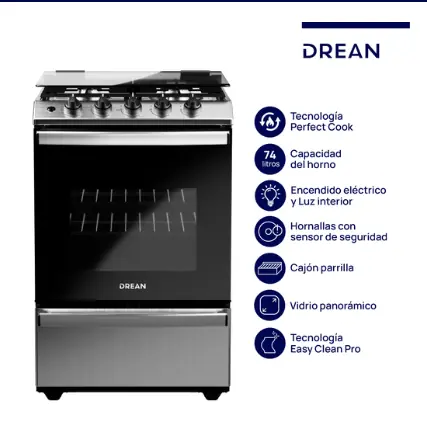 Cocina Multigas 56 cm Inoxidable con Encendido Eléctrico Drean - CD5614AI0