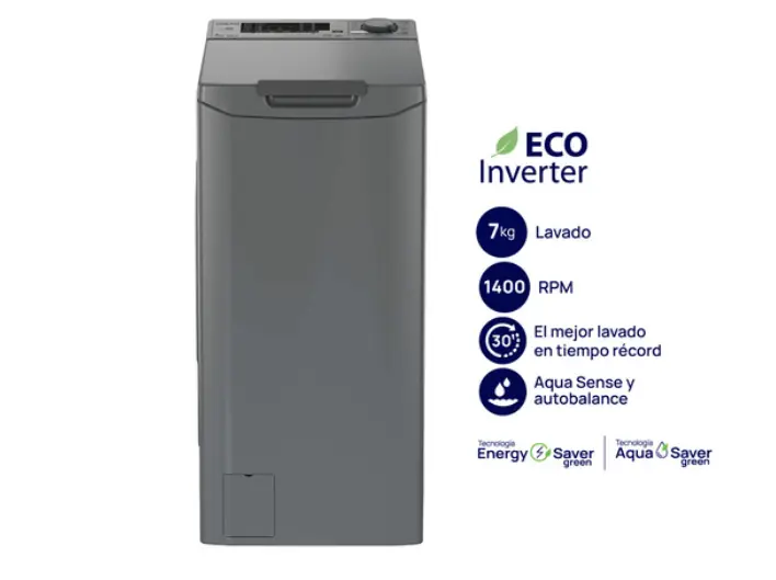 ¡GRAN BARATA! Lavarropas Carga Superior Ecoinverter 7 Kg 1400 RPM Gris Drean - LTDRI0714PG0 OUTLET