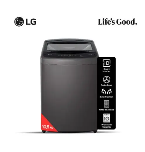 Lavarropas LG Carga Superior 10,5kg WT11MVTB Black