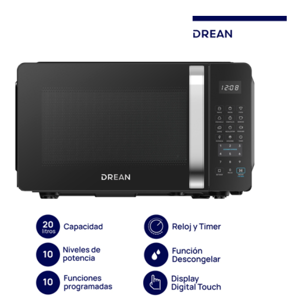 Microondas Digital 20 L Negro Drean - HMD20ARNJ0