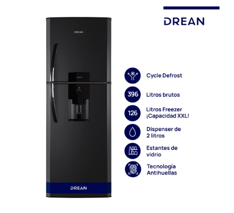 Heladera con freezer Cíclica 396 L Black Steel Drean - HDR400F41N