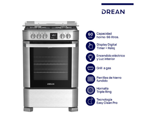¡Gran Barata! Cocina Multigas 60 cm Inoxidable con Display Drean - CD6009EI outlet