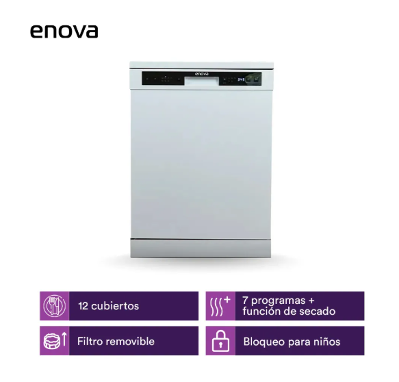 Lavavajillas Enova 12 Cubiertos Ke12f10 Color Blanco