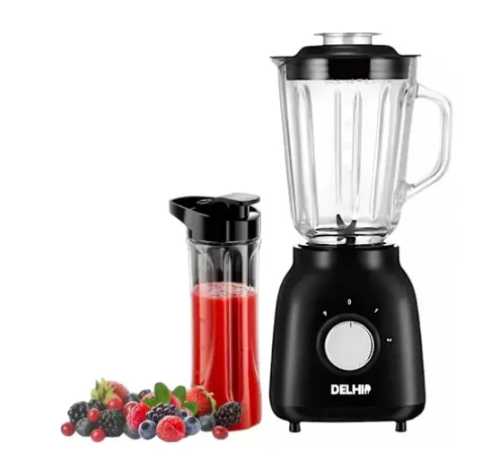 Licuadora Delhi 2en1 C/jarra De Vidrio+ botella Deportiva 700w NEGRO - BLANCO