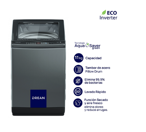 ¡Gran Barata! Lavarropas Carga Superior Ecoinverter 11 Kg Gris Drean - LPDR1165LG outlet