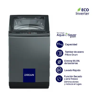 ¡Gran Barata! Lavarropas Carga Superior Ecoinverter 11 Kg Gris Drean - LPDR1165LG outlet