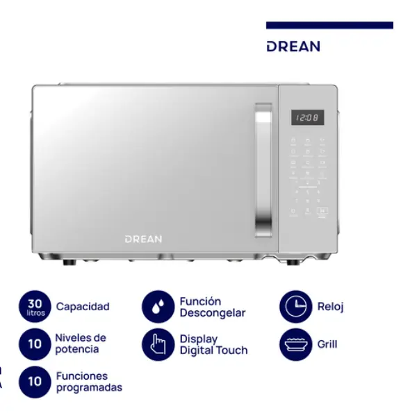 ¡Gran Barata! Microondas Digital con Grill 30 L Inox Drean - HMD30ARSJ0 outlet