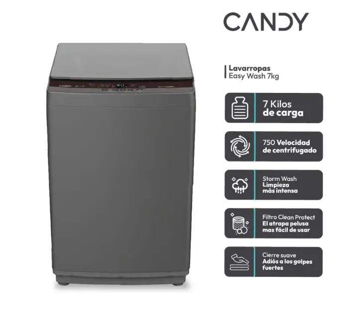 Lavarropas carga superior Candy 7k ctl7g1 12 antracita PRIMERA