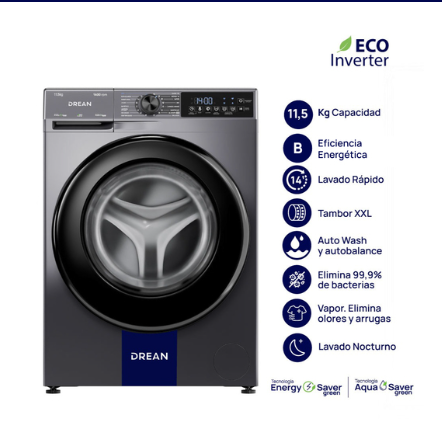 ¡Gran Barata! Lavarropas Carga Frontal Inverter 11,5 Kg Gris Drean - LFDR1114ISG0 outlet