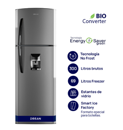 Heladera Drean Steel con freezer y dispenser No Frost 300 L - RDA300FBRT