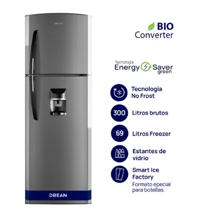 Heladera Drean Steel con freezer y dispenser No Frost 300 L - RDA300FBRT