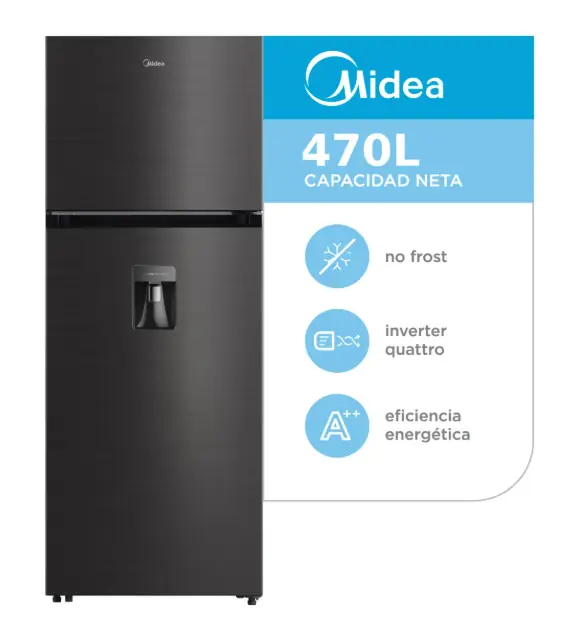 Heladera Inverter Midea Black Top Mount 470 L Color Negro