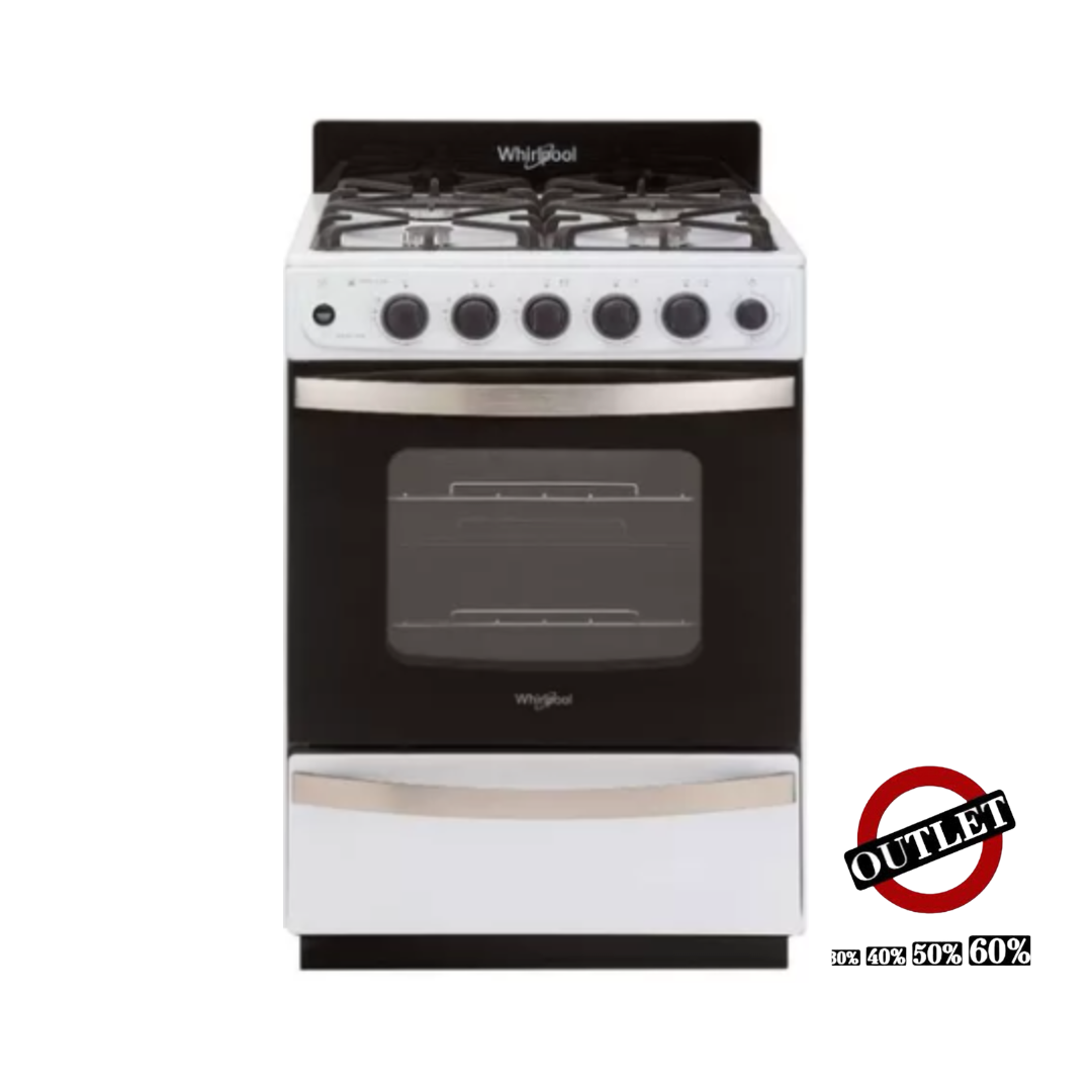 Cocina Whirlpool WFB57DI multigas 4 hornallas blanca 220V puerta con visor 60L OUTLET