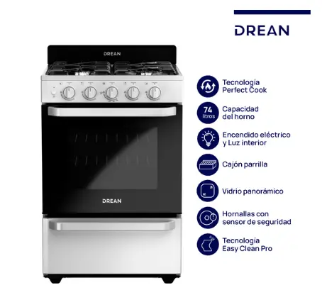 Cocina Multigas 56 cm Blanca con Encendido Eléctrico Drean - CD5603AB0