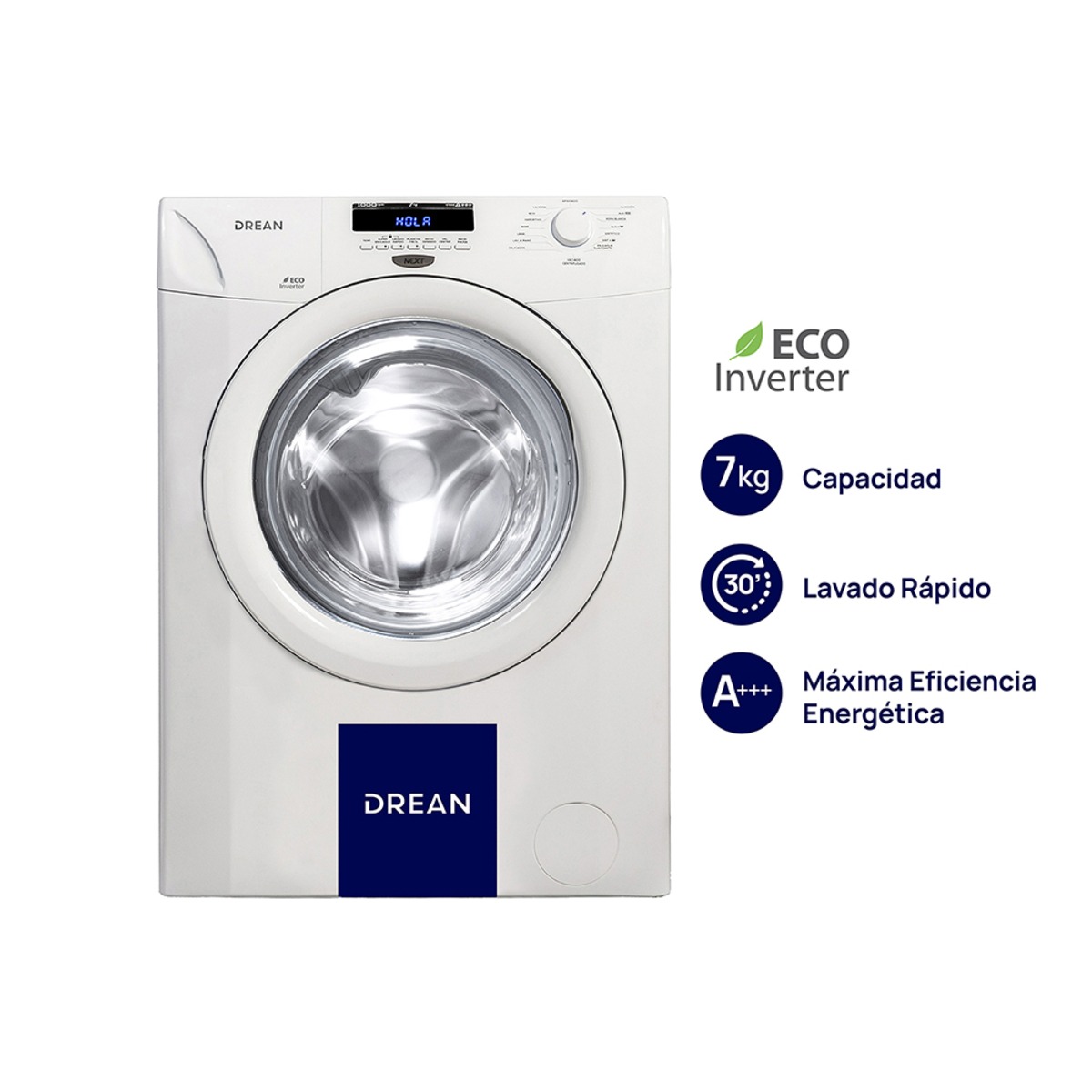Lavarropas DREAN Carga Frontal Inverter 7 Kg Blanco - LCFDRI0710SB0