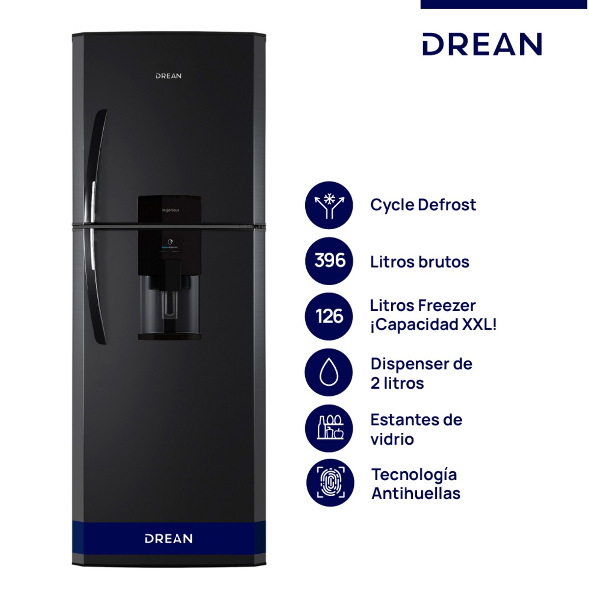 Heladera DREAN con freezer Cíclica 396 L Black Steel - HDR400F41N