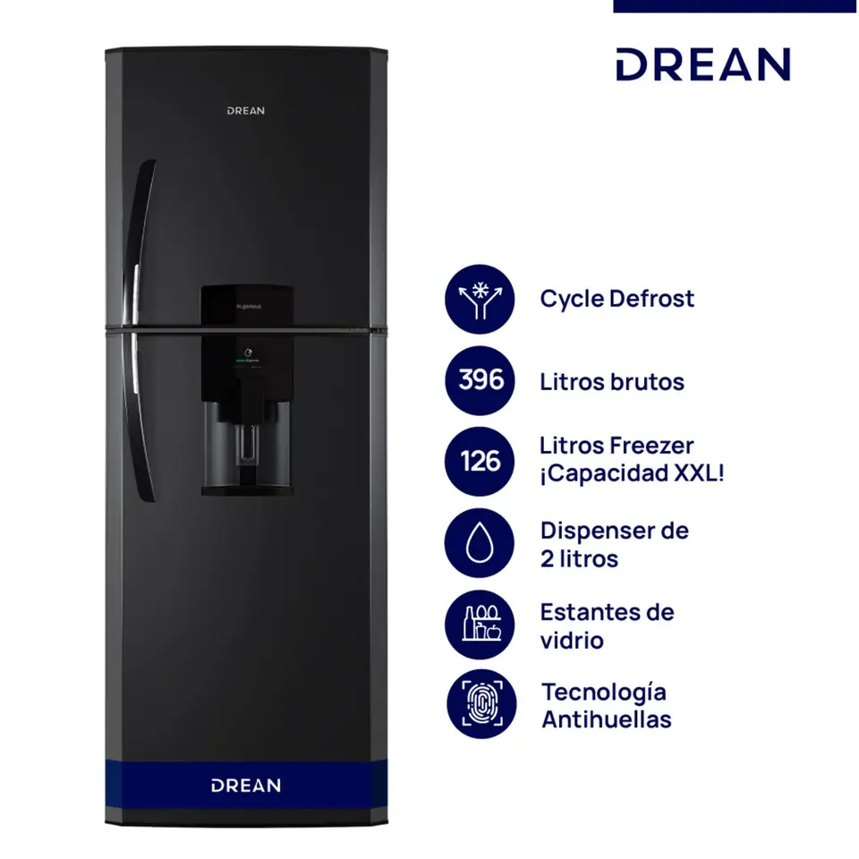 Heladera DREAN con freezer Cíclica 396 L Black Steel - HDR400F41N