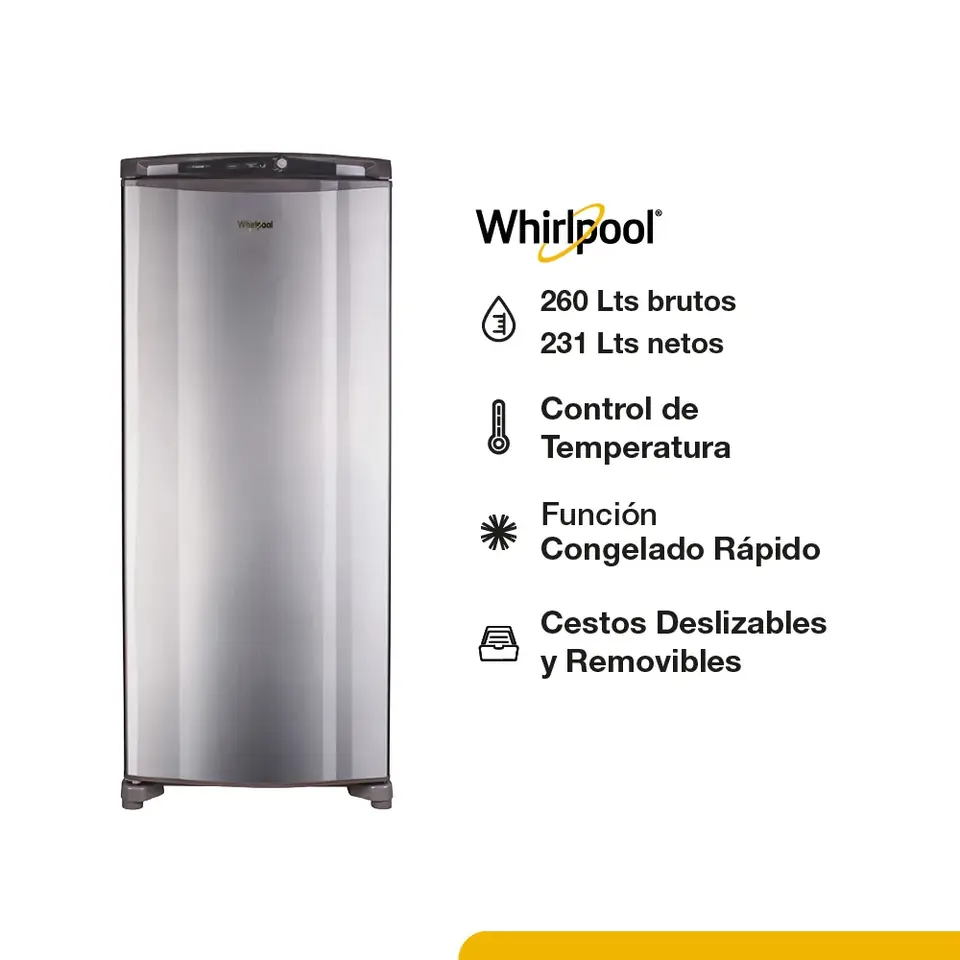 FREEZER VERTICAL WHIRLPOOL ACERO WVU26MK OUTLET PREMIUM
