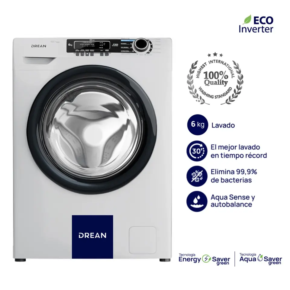 Lavarropas DREAN Ecoinverter 6 Kg 800 RPM Blanco - LCFDR0608LB0