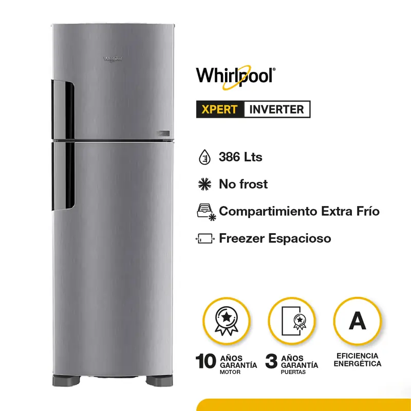 HELADERA WHIRLPOOL WRM42 INVERTER TOP MOUNT INOX - OUTLET PREMIUM