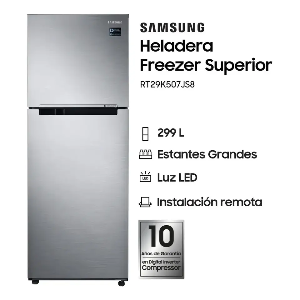 HELADERA SAMSUNG RT29K507JS8 290LTS SILVER SIN DISPENSER PRIMERA