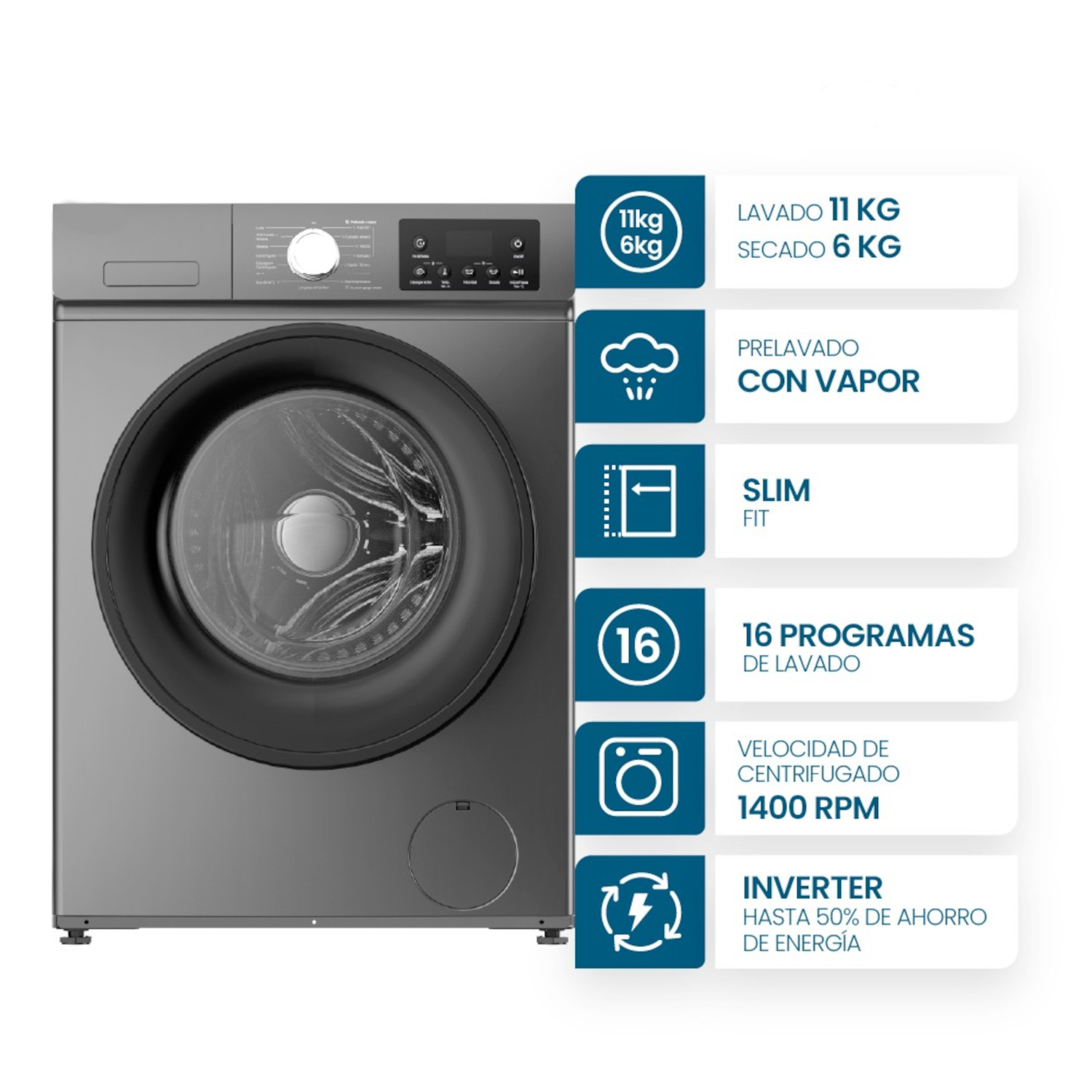 LAVASECARROPAS PRIMERA MARCA 11+6KG FRONTAL 1400RPM GREY
