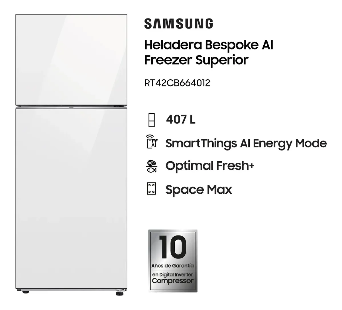 HELADERA SAMSUNG BESPOKE RT42CB664012/B3 CLEAN WHITE PRIMERA