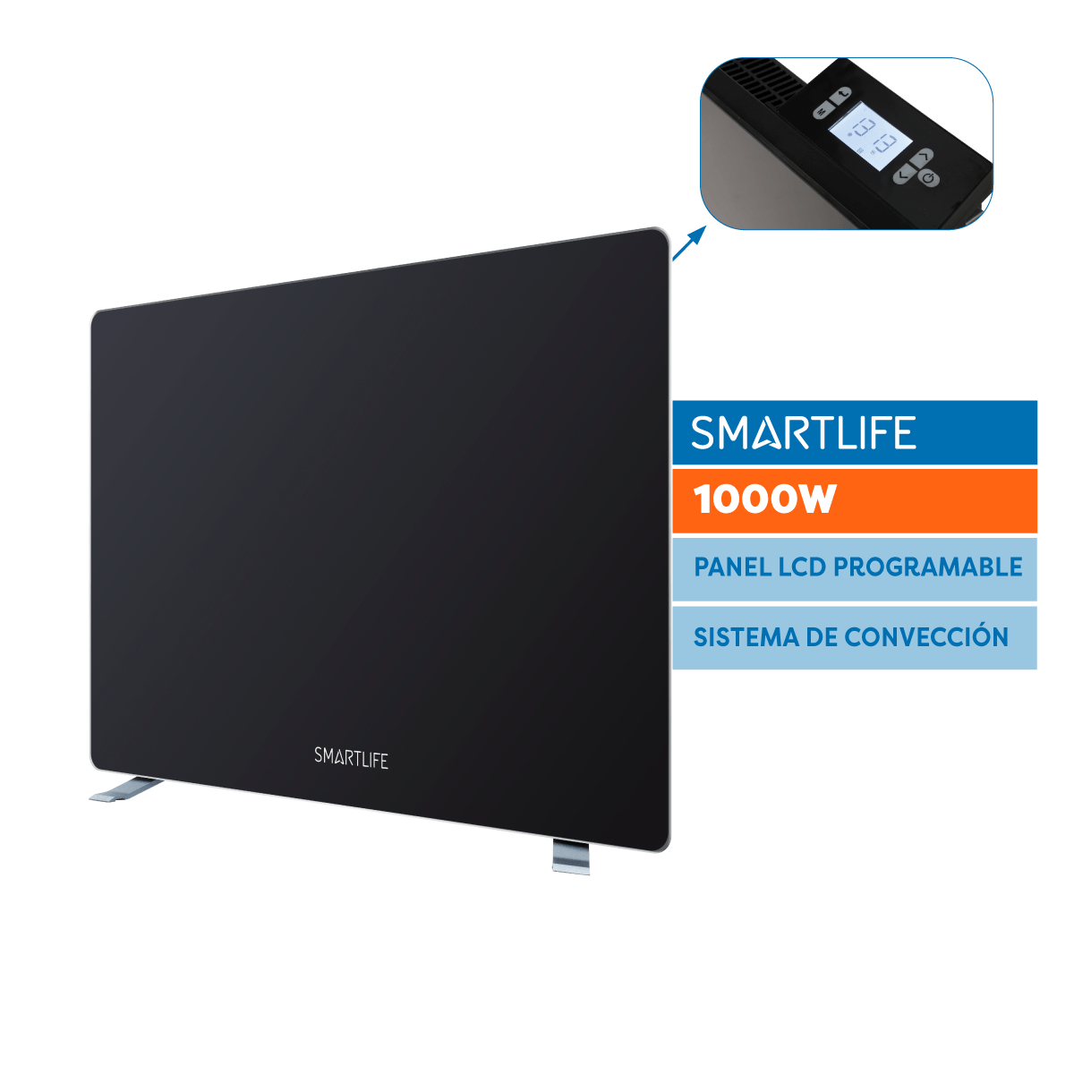 Calefactor Panel de Vidrio SMARTLIFE Negro 1000W - SL-VTD1000BPN
