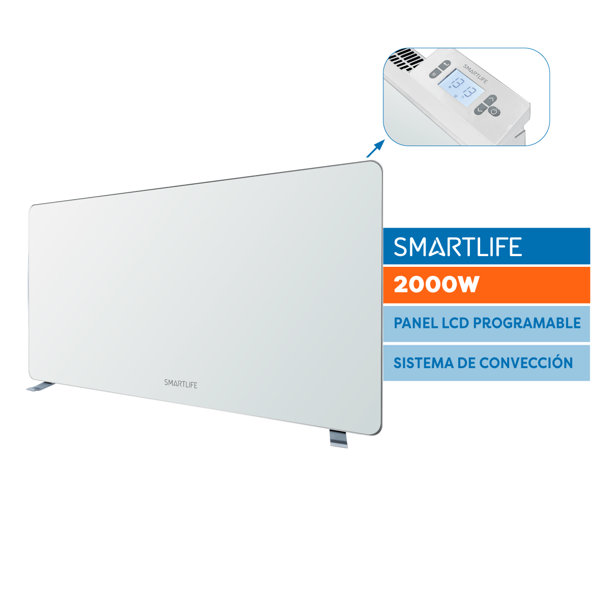 Calefactor Panel de Vidrio SMARTLIFE Blanco 2000W - SL-VTD2000WPN