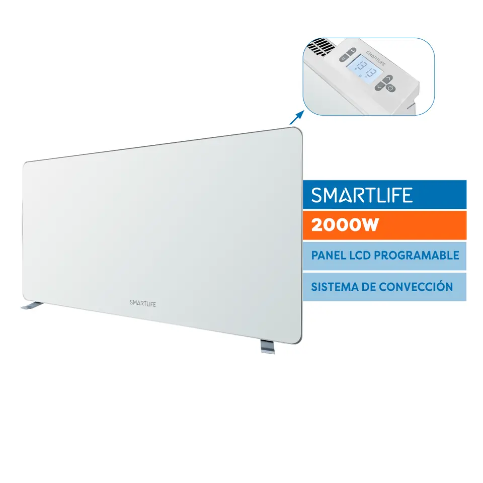 Calefactor Panel de Vidrio SMARTLIFE Blanco 2000W - SL-VTD2000WPN