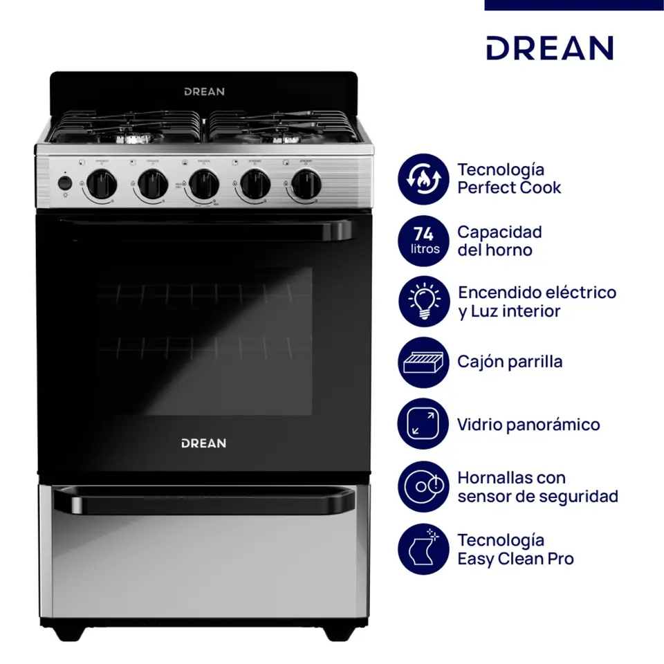 Cocina DREAN Multigas 56 cm Inoxidable con Encendido Eléctrico Drean - CD5603AI0