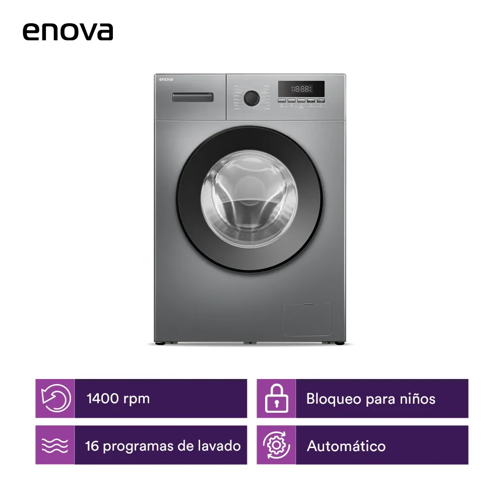 Lavarropas ENOVA carga frontal 8 kg Gris - LNV-LE08F10-GR
