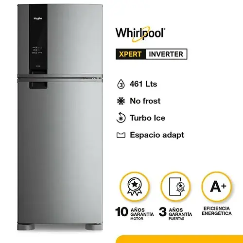 HELADERA WHIRLPOOL NO FROST 461 LITROS PLATINUM WRM56CKDIM - OUTLET